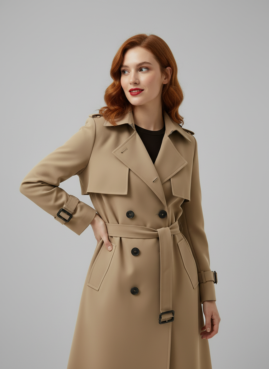 Women’s Trench Coat – Double-Breasted, Belted, 3-Season Jacket
