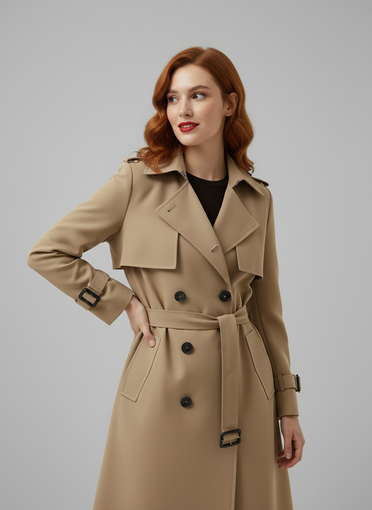 Women’s Trench Coat – Double-Breasted, Belted, 3-Season Jacket