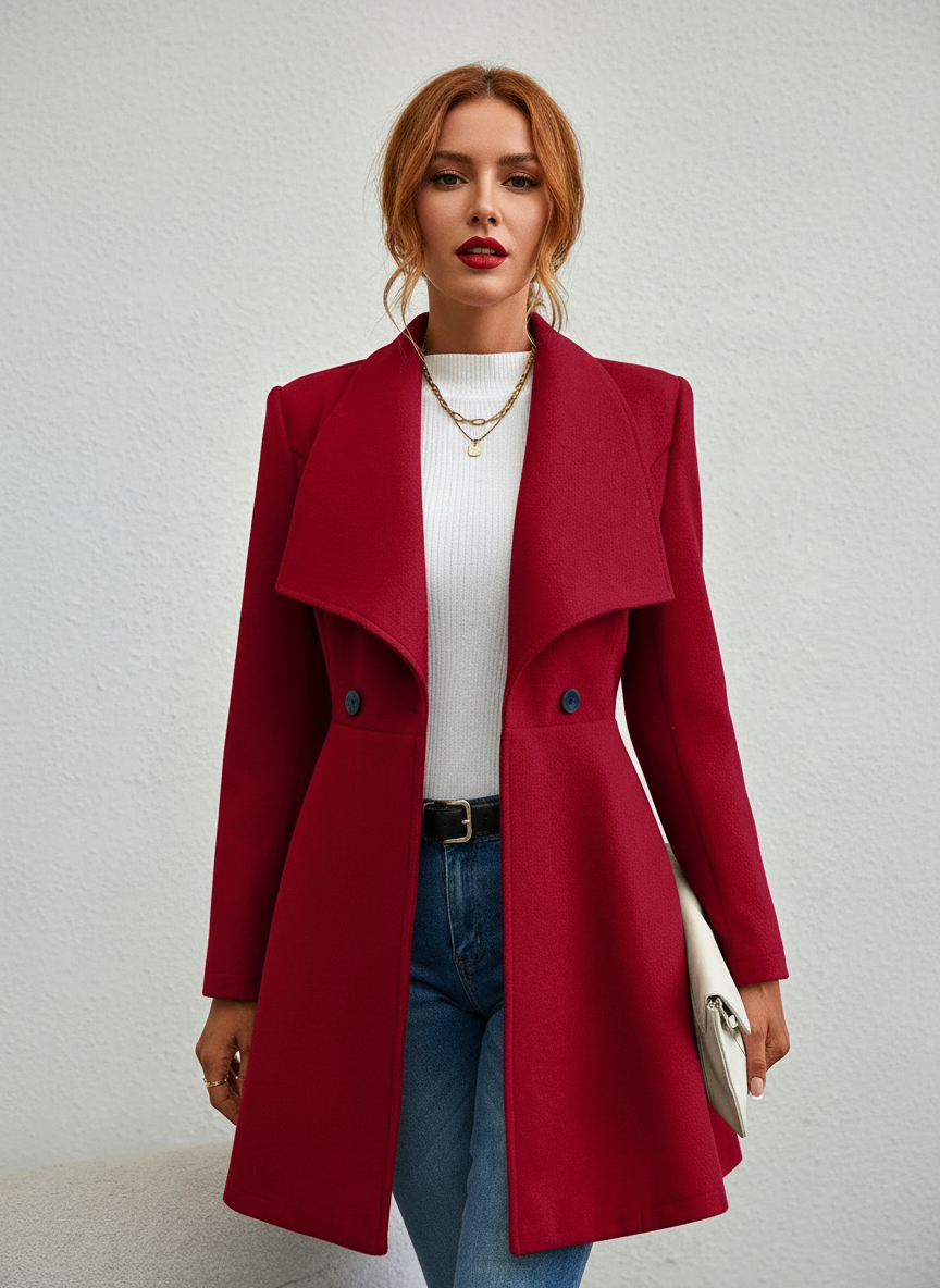 Women's Elegant Wide Lapel Wool Blend Overcoat Jacket
