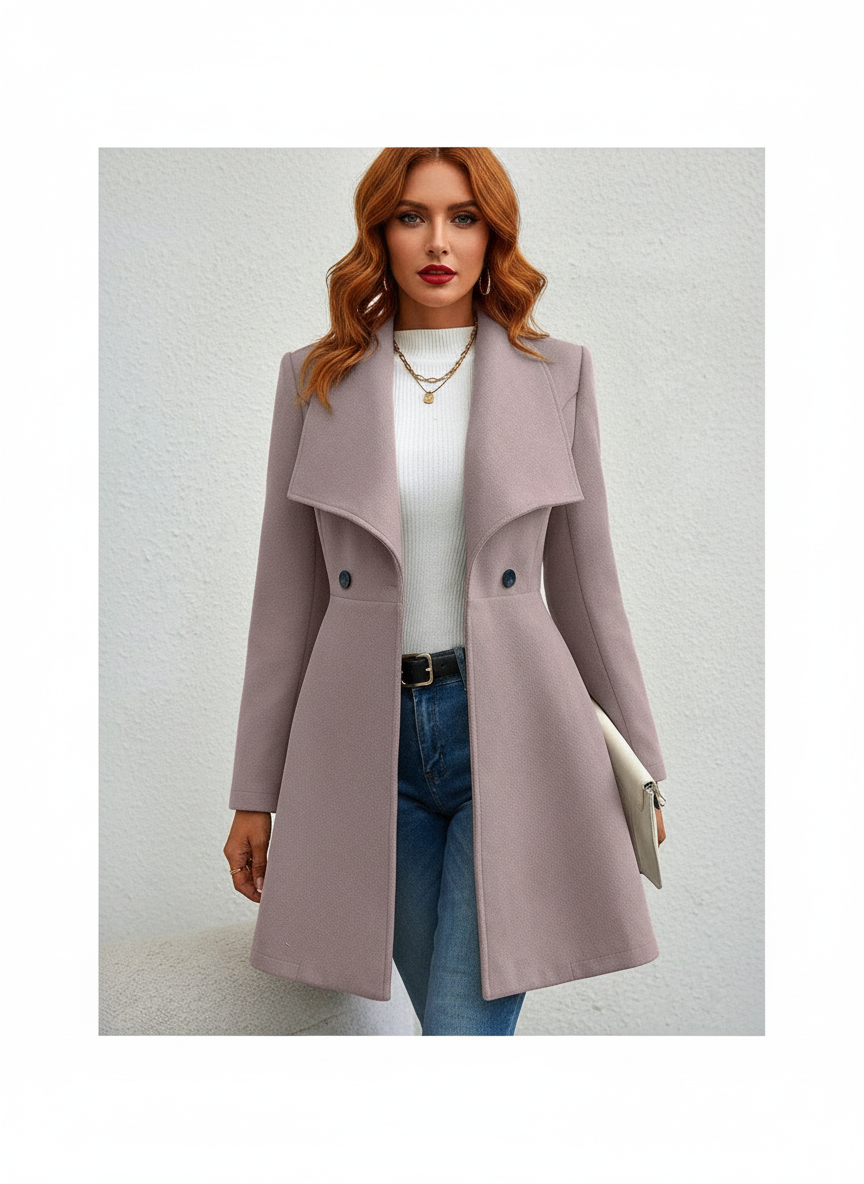 Women's Elegant Wide Lapel Wool Blend Overcoat Jacket