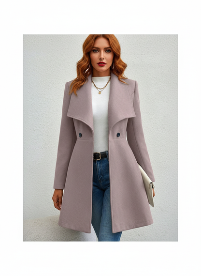 Women's Elegant Wide Lapel Wool Blend Overcoat Jacket