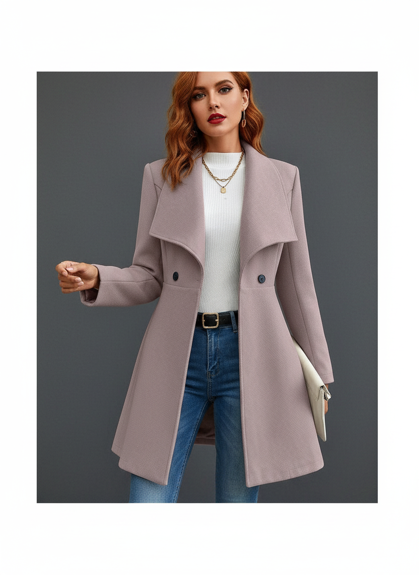 Women's Elegant Wide Lapel Wool Blend Overcoat Jacket