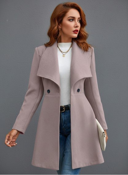 Women's Elegant Wide Lapel Wool Blend Overcoat Jacket