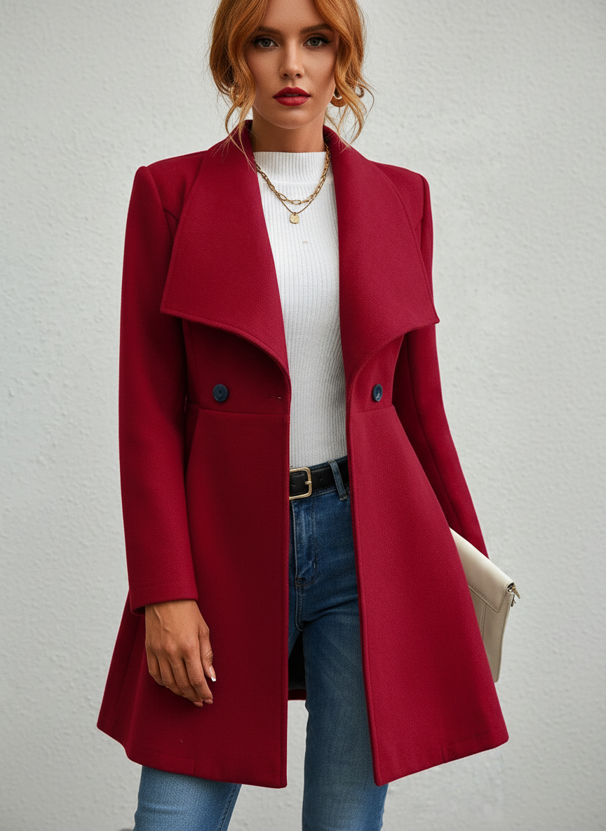 Women's Elegant Wide Lapel Wool Blend Overcoat Jacket