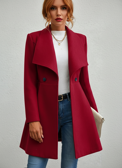 Women's Elegant Wide Lapel Wool Blend Overcoat Jacket