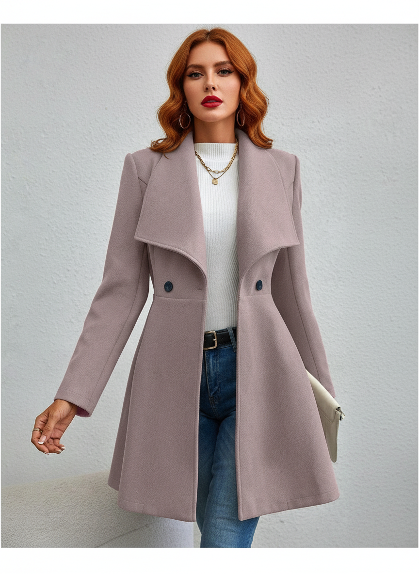 Women's Elegant Wide Lapel Wool Blend Overcoat Jacket