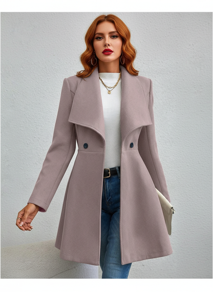 Women's Elegant Wide Lapel Wool Blend Overcoat Jacket