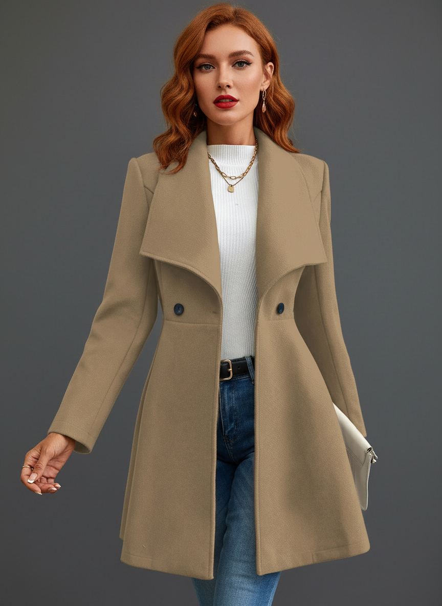 Women's Elegant Wide Lapel Wool Blend Overcoat Jacket