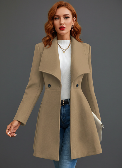 Women's Elegant Wide Lapel Wool Blend Overcoat Jacket