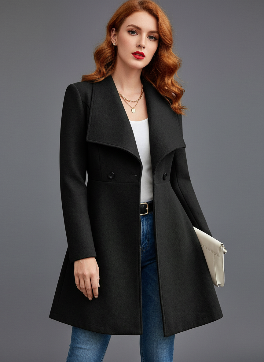 Women's Elegant Wide Lapel Wool Blend Overcoat Jacket