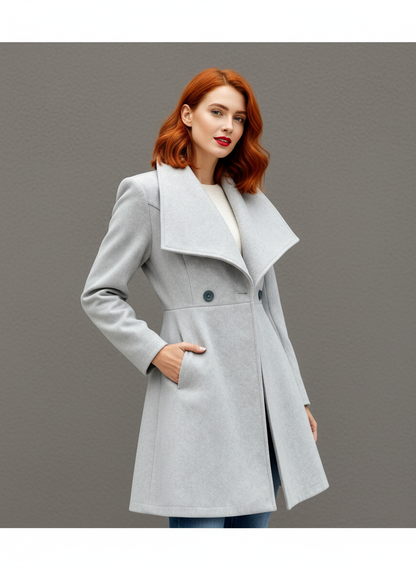 Women's Elegant Wide Lapel Wool Blend Overcoat Jacket