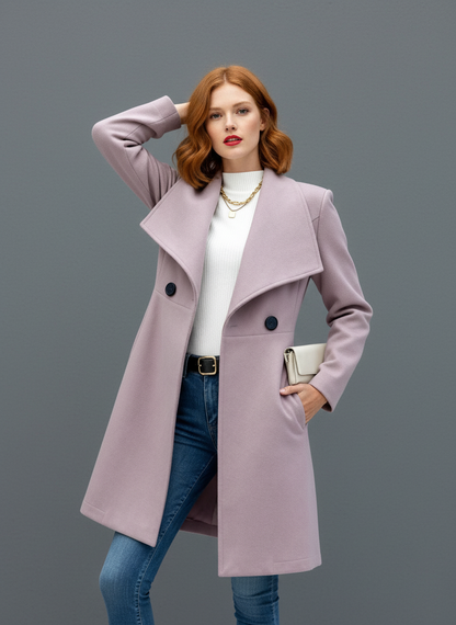 Women's Elegant Wide Lapel Wool Blend Overcoat Jacket