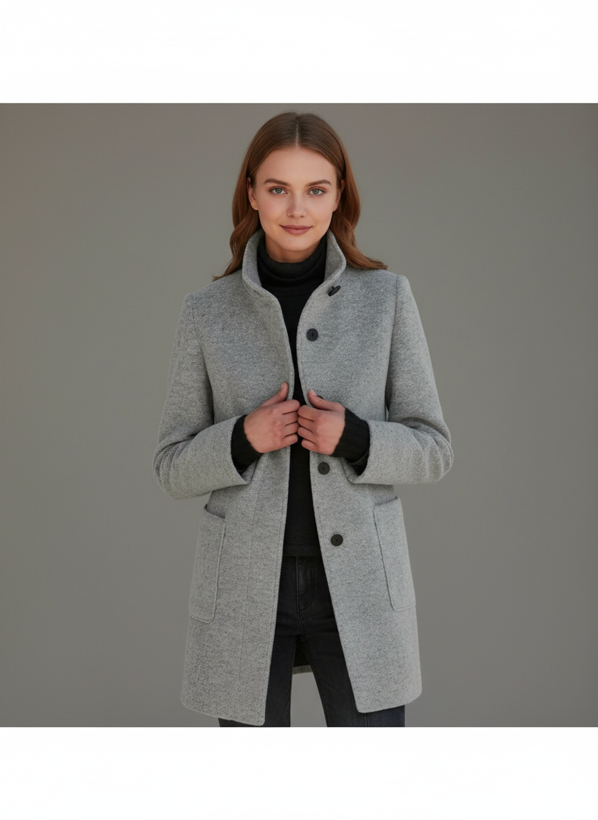 Women's Mid-Length Coat - Structured Silhouette, Warm & Versatile Mid Jacket