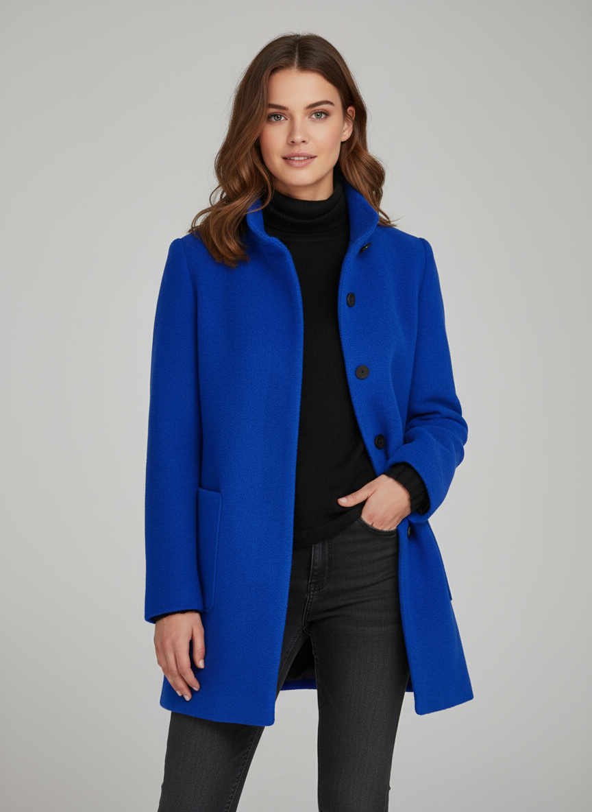 Women's Mid-Length Coat - Structured Silhouette, Warm & Versatile Mid Jacket
