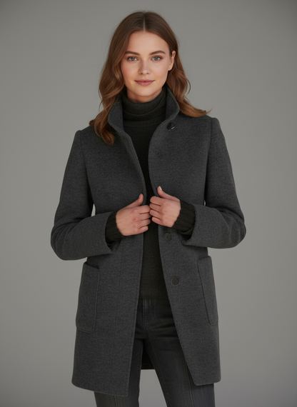 Women's Mid-Length Coat - Structured Silhouette, Warm & Versatile Mid Jacket