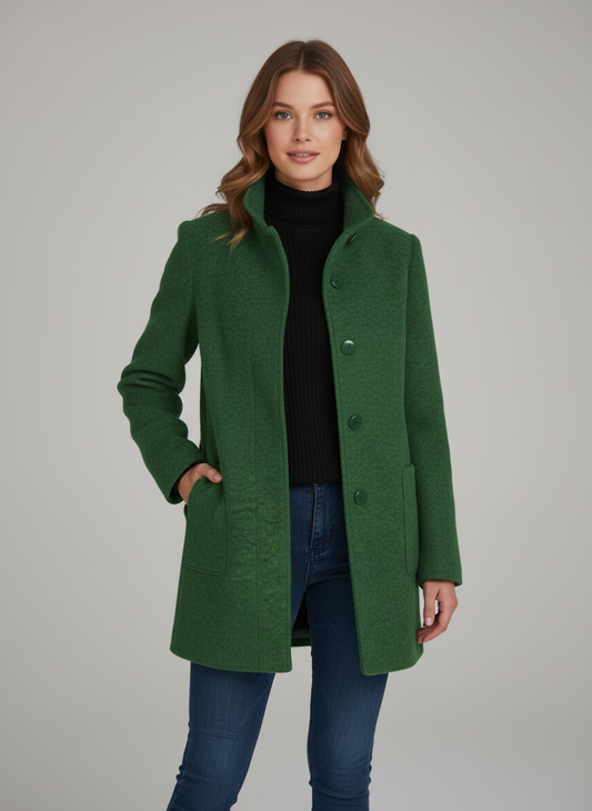 Women's Mid-Length Coat - Structured Silhouette, Warm & Versatile Mid Jacket
