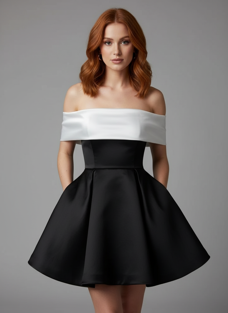 Sukienka mini bez ramiączek z kokardą na plecach | Sukienka klubowa i imprezowa w kształcie litery A, bez pleców