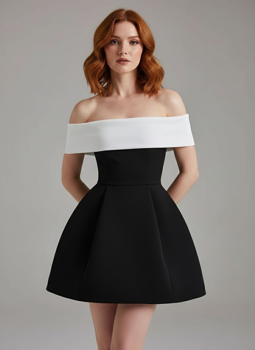 Sukienka mini bez ramiączek z kokardą na plecach | Sukienka klubowa i imprezowa w kształcie litery A, bez pleców