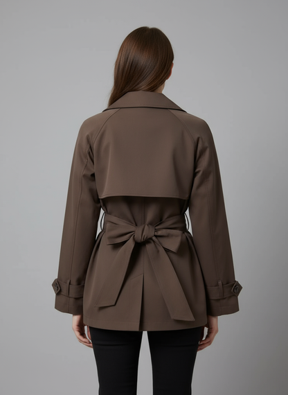 Cropped Trench Coat with Belt | Double-Breasted Short Trench Jacket