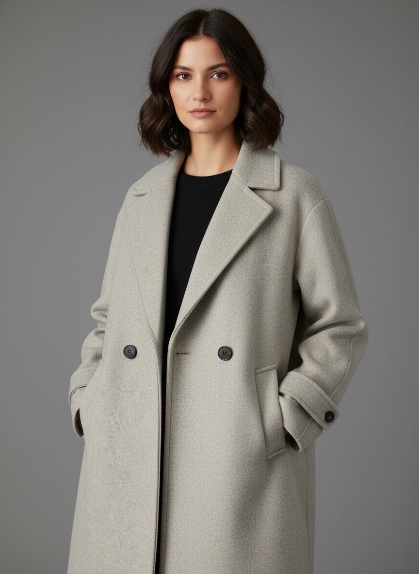 Double-Breasted Long Wool Coat | Oversized Winter Overcoat