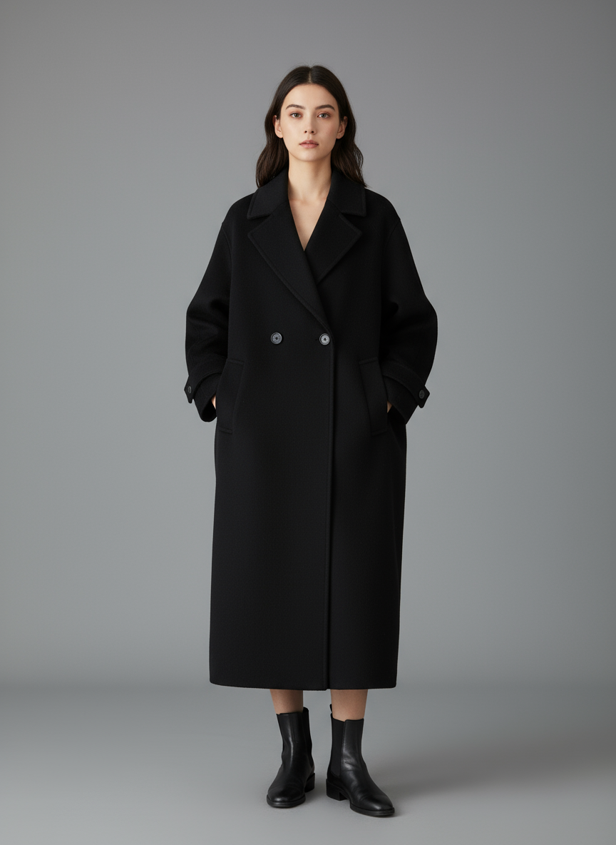 Double-Breasted Long Wool Coat | Oversized Winter Overcoat