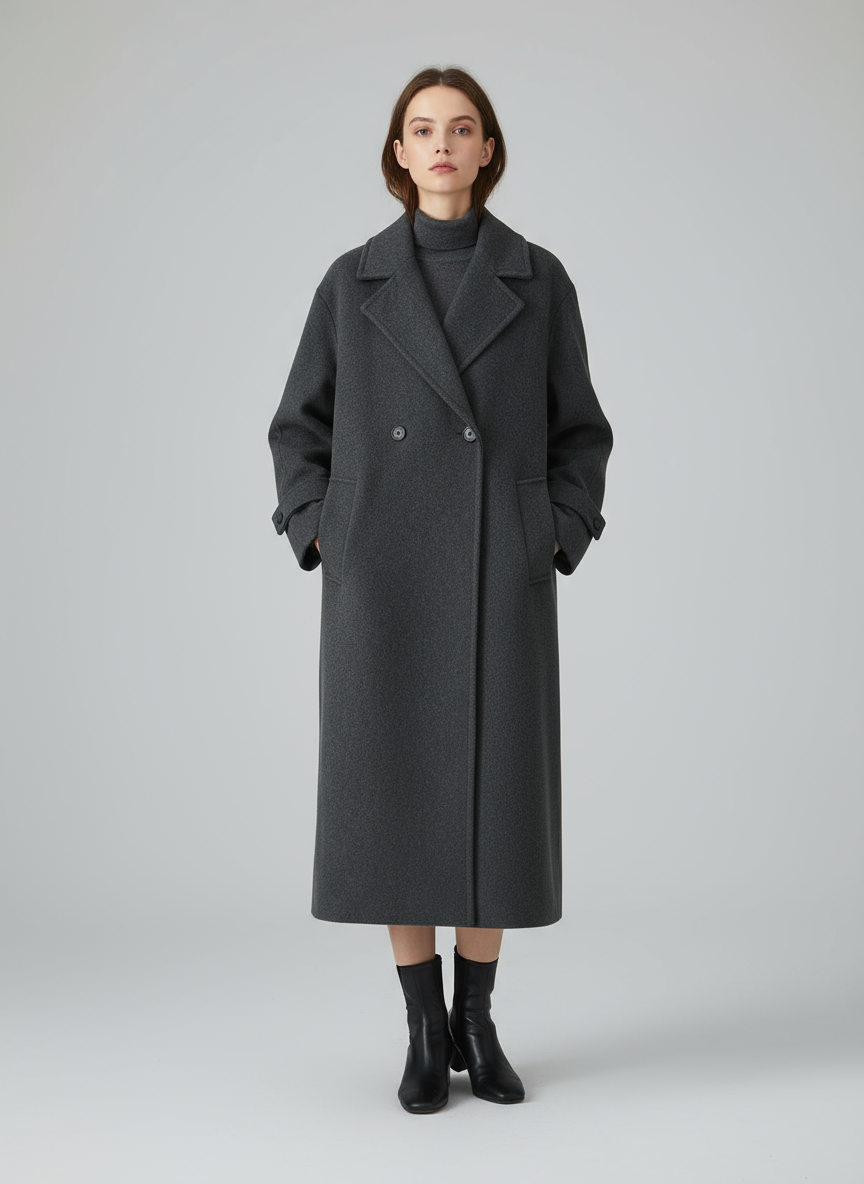 Double-Breasted Long Wool Coat | Oversized Winter Overcoat