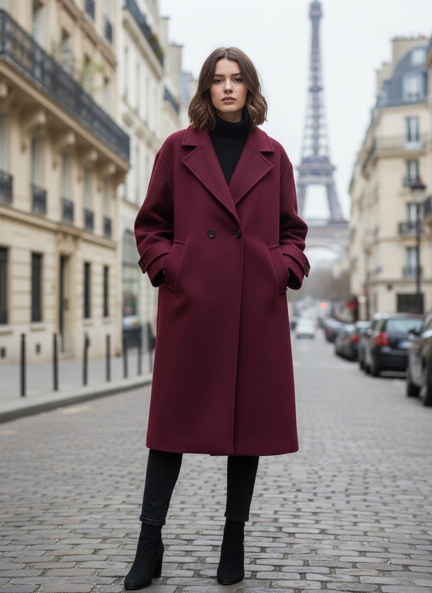 Double-Breasted Long Wool Coat | Oversized Winter Overcoat