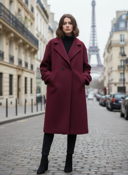 Double-Breasted Long Wool Coat | Oversized Winter Overcoat