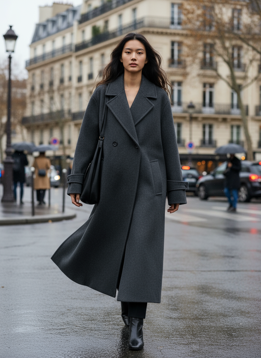 Double-Breasted Long Wool Coat | Oversized Winter Overcoat