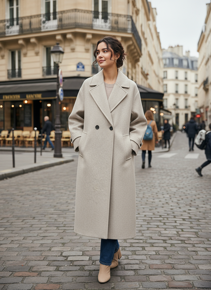 Double-Breasted Long Wool Coat | Oversized Winter Overcoat