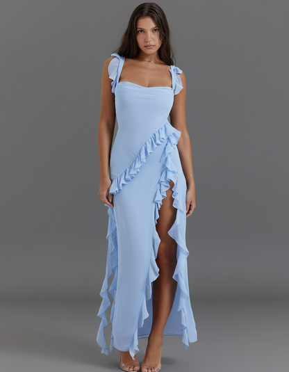 Chain Cutout Deep V Maxi Dress Backless Tie Detail Holiday Party NYE Formal Evening Gown Women
