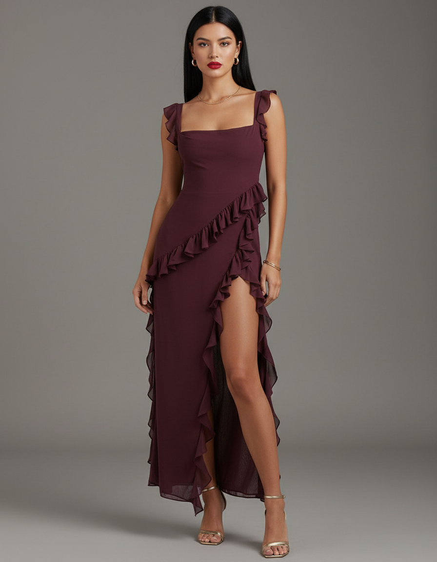 Chain Cutout Deep V Maxi Dress Backless Tie Detail Holiday Party NYE Formal Evening Gown Women