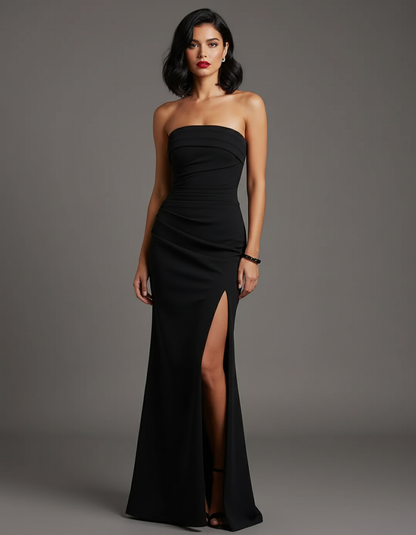 Strapless High Slit Maxi Dress Bandeau Bodycon Holiday Party NYE Formal Evening Gown Women