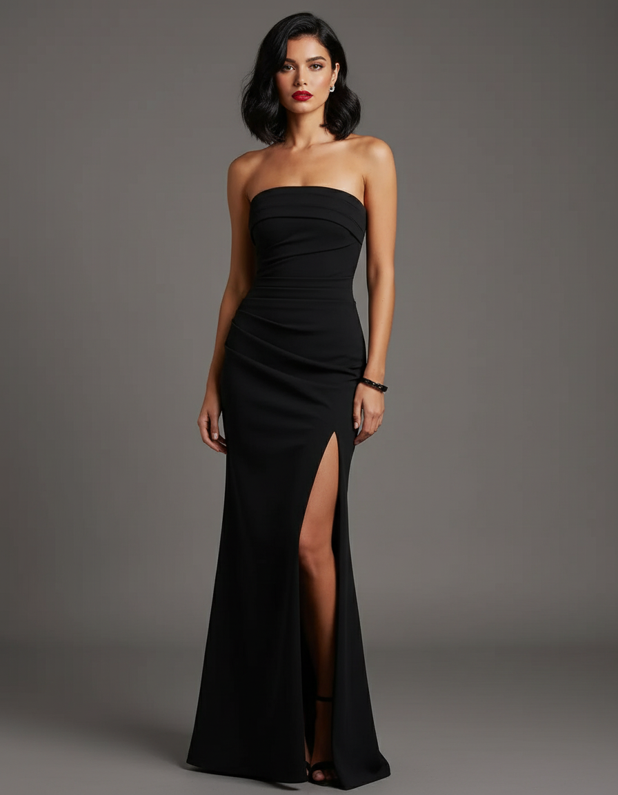 Strapless High Slit Maxi Dress Bandeau Bodycon Holiday Party NYE Formal Evening Gown Women