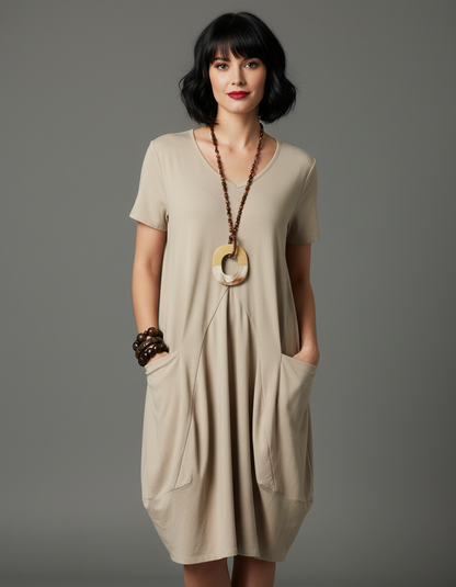 Comfy loose t-shirt dress with pockets, short sleeves,