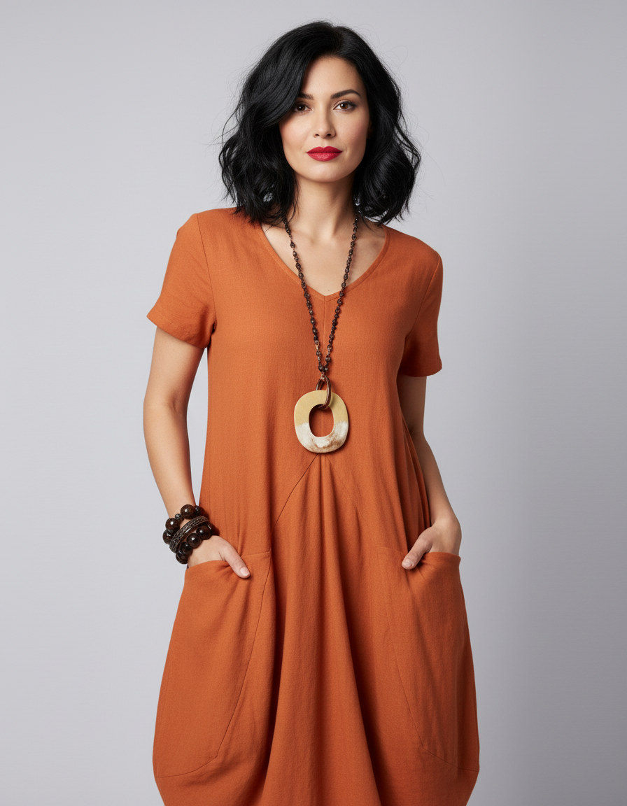 Comfy loose t-shirt dress with pockets, short sleeves,
