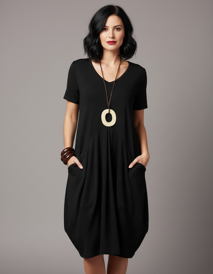 Comfy loose t-shirt dress with pockets, short sleeves,