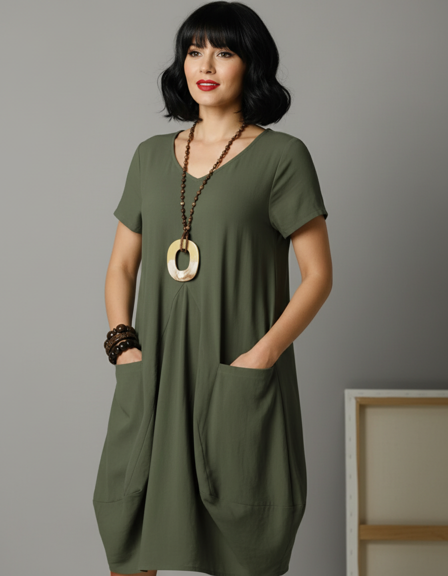 Comfy loose t-shirt dress with pockets, short sleeves,