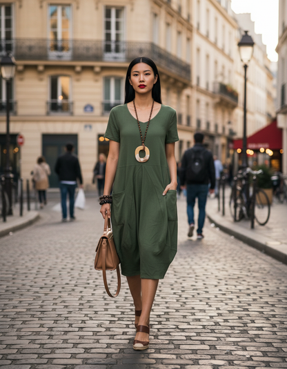 Comfy loose t-shirt dress with pockets, short sleeves,