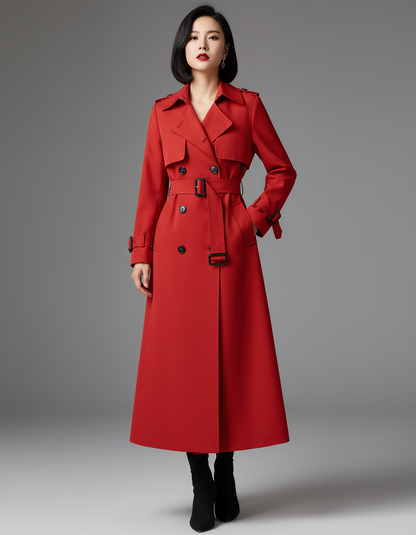 Women’s Classic Belted Trench Coat – Long Double Breasted Water Resistant Stylish Winter Coat