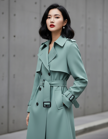 Women’s Classic Belted Trench Coat – Long Double Breasted Water Resistant Stylish Winter Coat