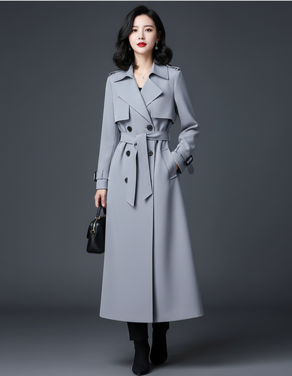 Women’s Classic Belted Trench Coat – Long Double Breasted Water Resistant Stylish Winter Coat