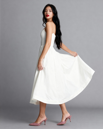 The Elena Midi Dress Dress with Square Neckline | Fit & Flare Sum Dress with Pockets |