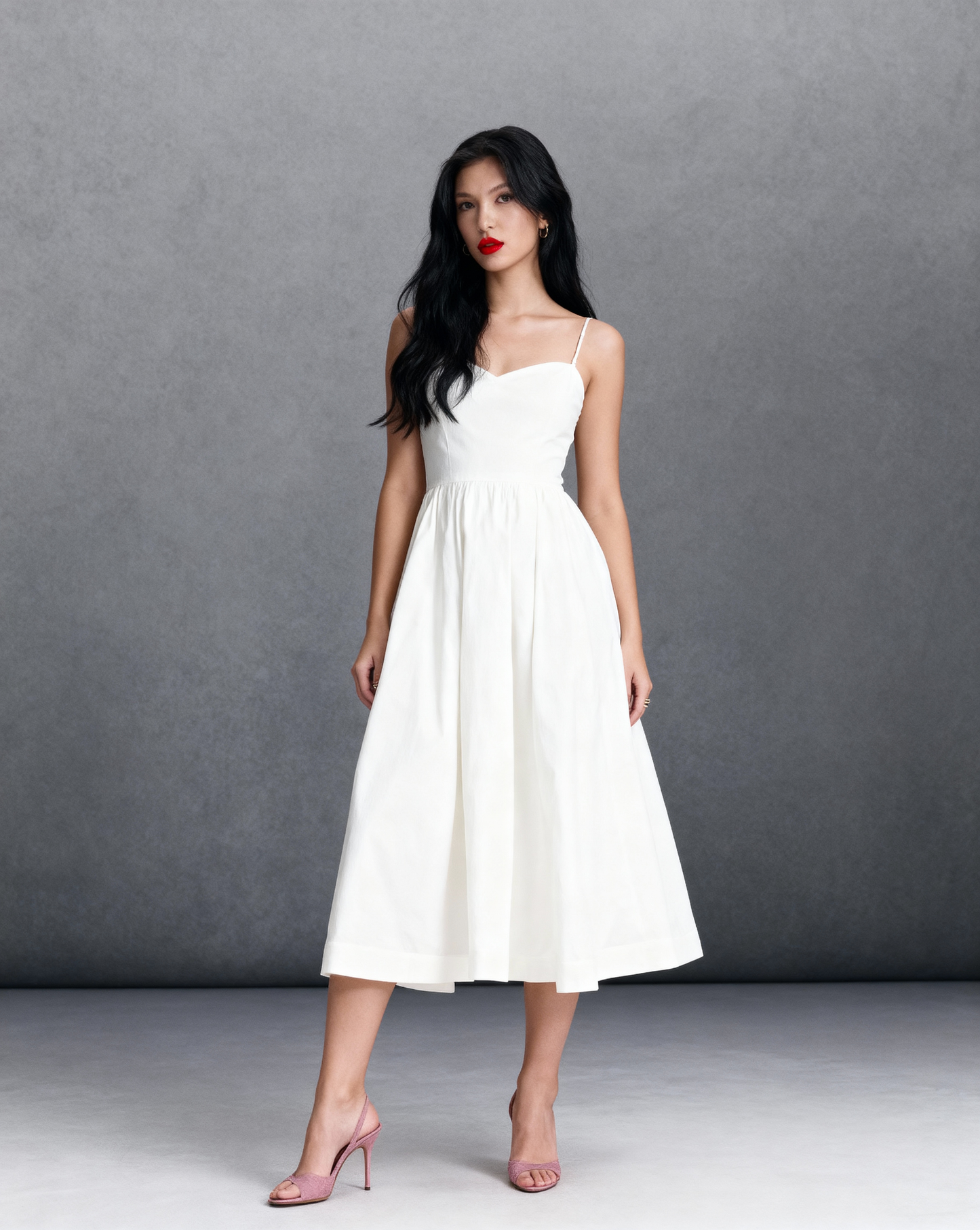 The Elena Midi Dress Dress with Square Neckline | Fit & Flare Sum Dress with Pockets |