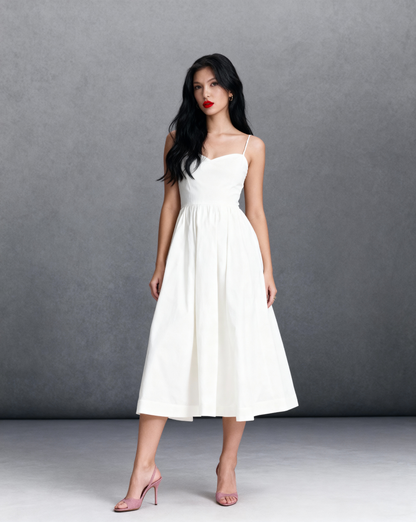 The Elena Midi Dress Dress with Square Neckline | Fit & Flare Sum Dress with Pockets |