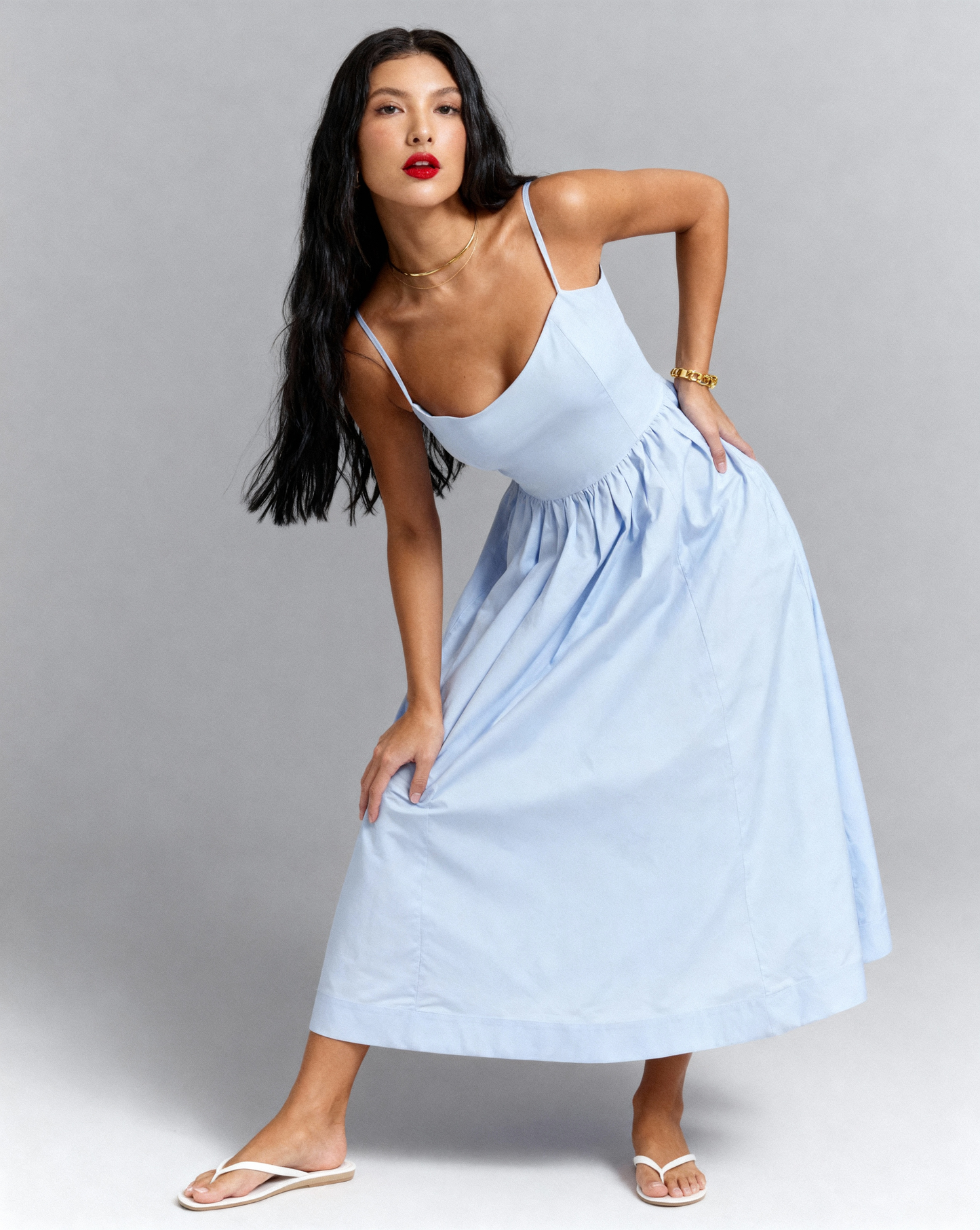 The Elena Midi Dress Dress with Square Neckline | Fit & Flare Sum Dress with Pockets |