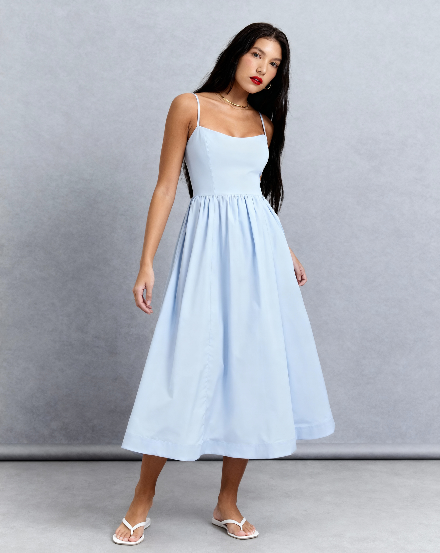 The Elena Midi Dress Dress with Square Neckline | Fit & Flare Sum Dress with Pockets |