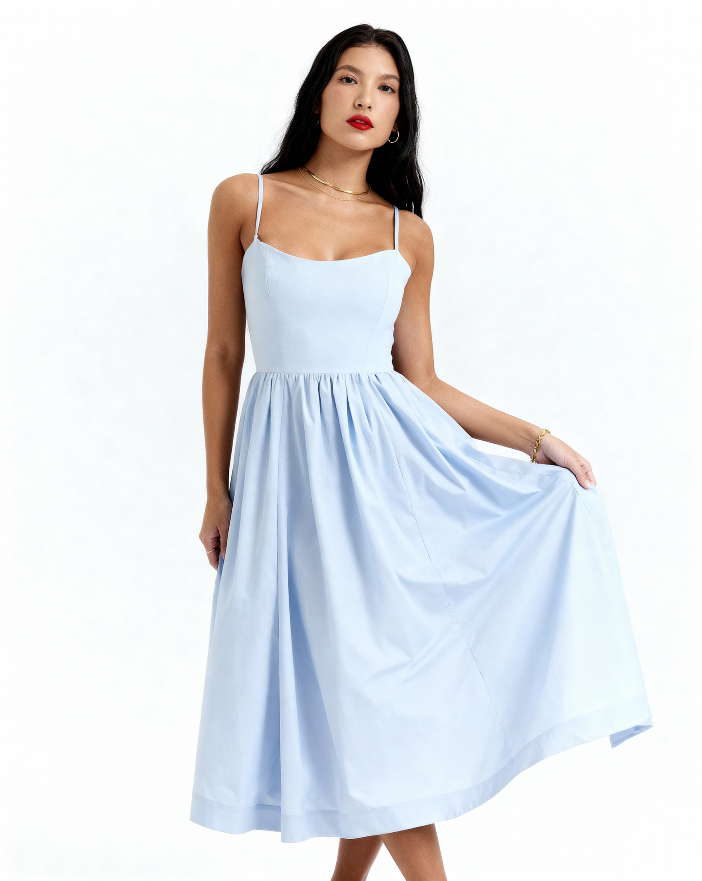 The Elena Midi Dress Dress with Square Neckline | Fit & Flare Sum Dress with Pockets |