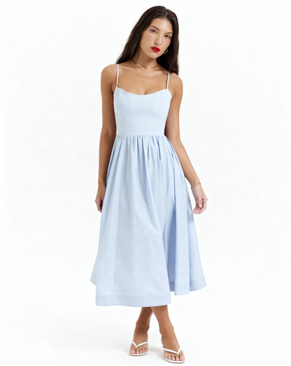 The Elena Midi Dress Dress with Square Neckline | Fit & Flare Sum Dress with Pockets |