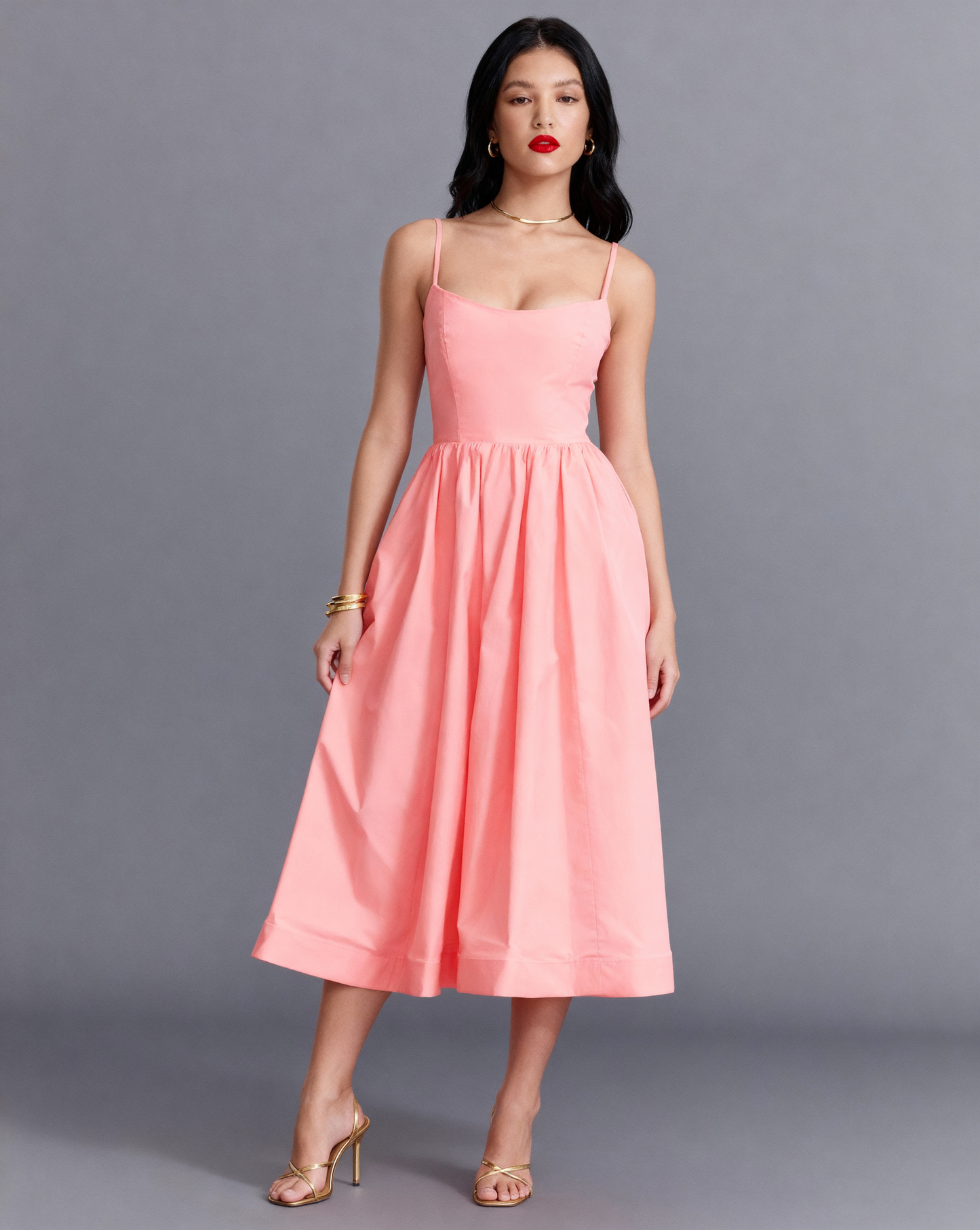 The Elena Midi Dress Dress with Square Neckline | Fit & Flare Sum Dress with Pockets |